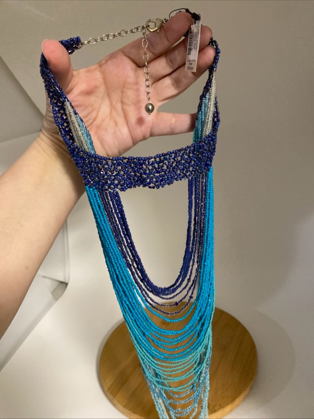 NWT Chico’s Multi-Strand Blue Ombre Beaded Waterfall Necklace quality beads used - Picture 9 of 10